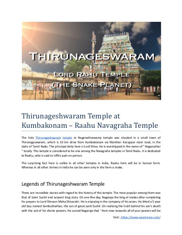 Thirunageshwaram Temple at Kumbakonam - Google Doc