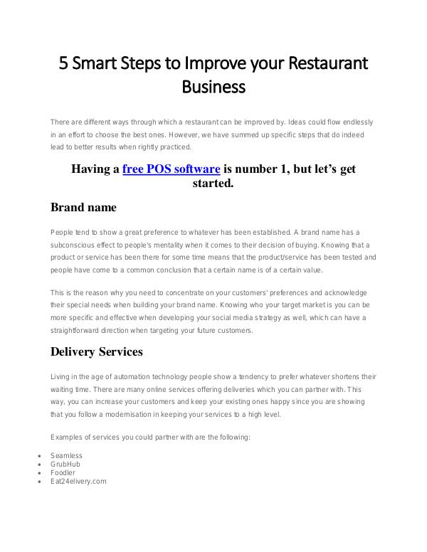 5 Smart Steps to Improve your Restaurant Business 5 Smart Steps to Improve your Restaurant Business