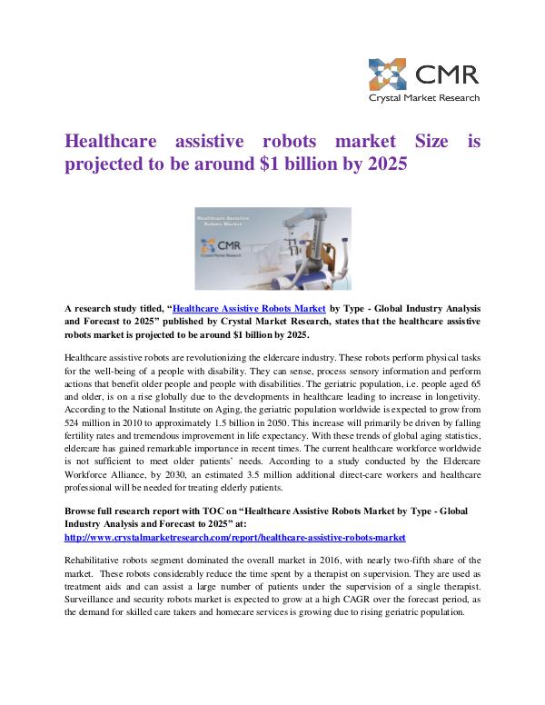 Market Research Reports- Consulting Analysis Crystal Market Research Healthcare Assistive Robots Market by Product, Por