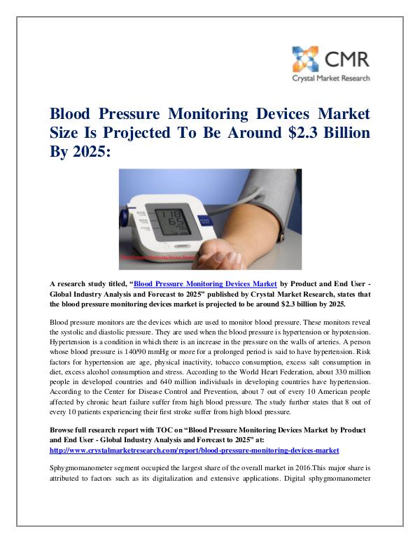 Market Research Reports- Consulting Analysis Crystal Market Research Blood Pressure Monitoring Devices Market by Produc