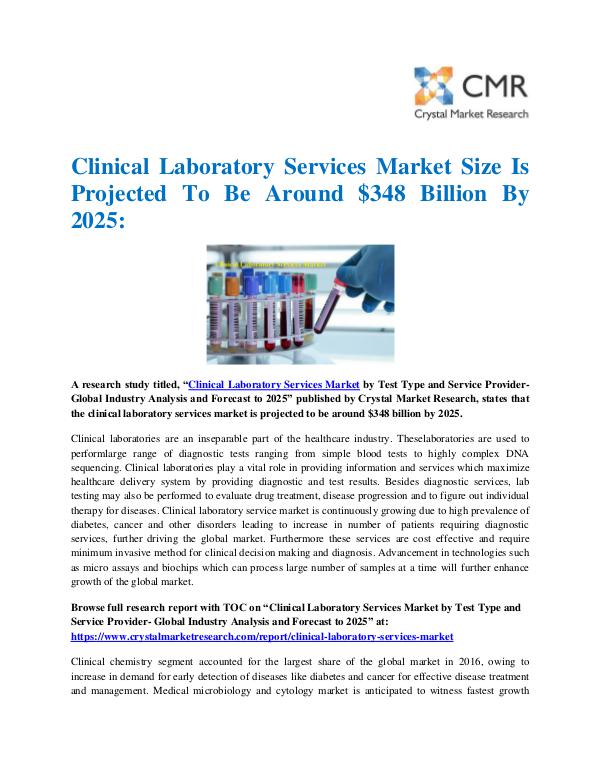 Market Research Reports- Consulting Analysis Crystal Market Research Clinical Laboratory Services Market by Test Type a