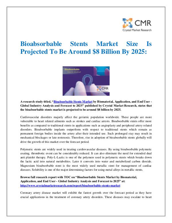 Market Research Reports- Consulting Analysis Crystal Market Research Bioabsorbable Stents Market