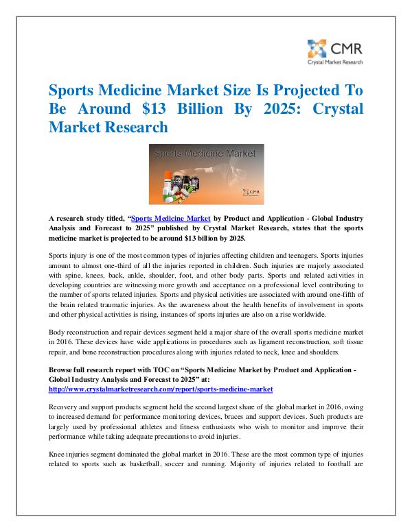 Market Research Reports- Consulting Analysis Crystal Market Research Sports Medicine Market