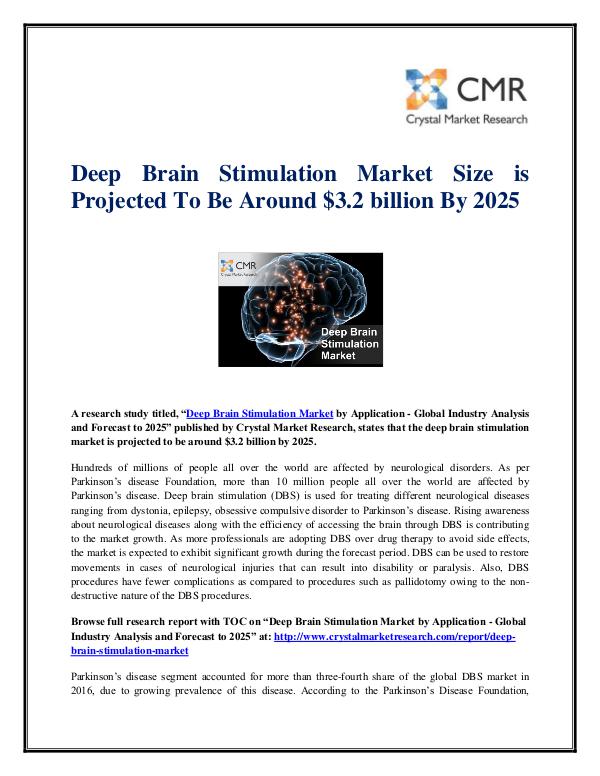 Market Research Reports- Consulting Analysis Crystal Market Research Deep Brain Stimulation Market