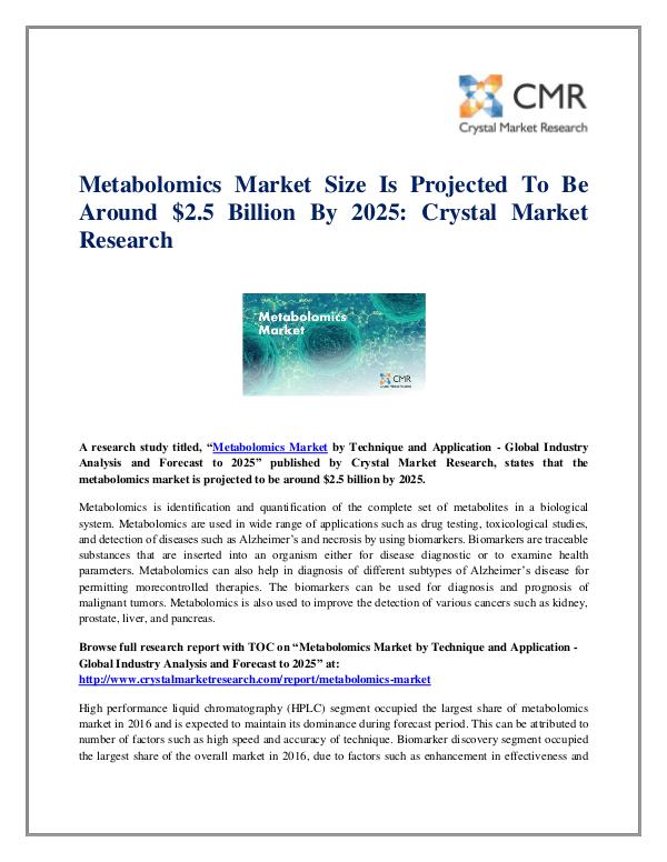 Market Research Reports- Consulting Analysis Crystal Market Research Metabolomics Market