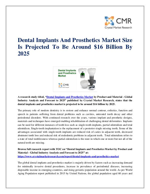 Market Research Reports- Consulting Analysis Crystal Market Research Dental Implants and Prosthetics Market