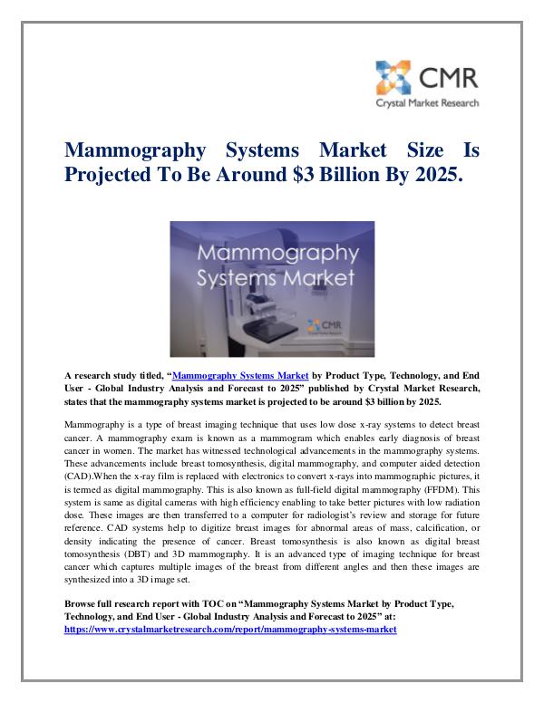 Market Research Reports- Consulting Analysis Crystal Market Research Mammography Systems Market