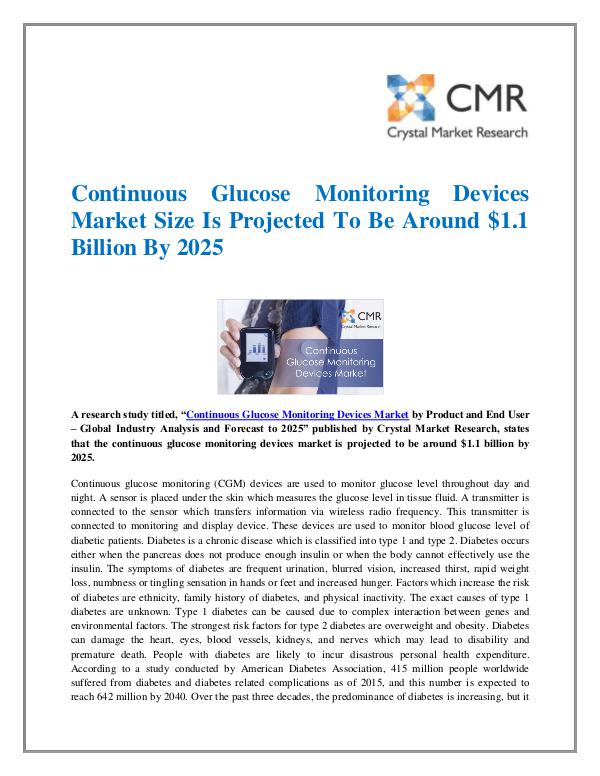 Market Research Reports- Consulting Analysis Crystal Market Research Continuous Glucose Monitoring Devices Market by Pr