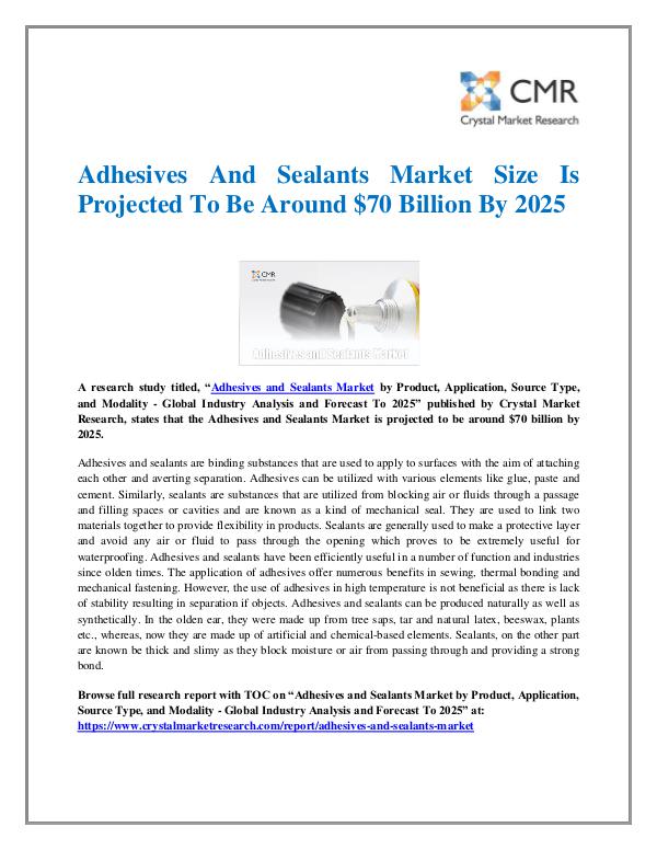 Market Research Reports- Consulting Analysis Crystal Market Research Adhesives and Sealants Market