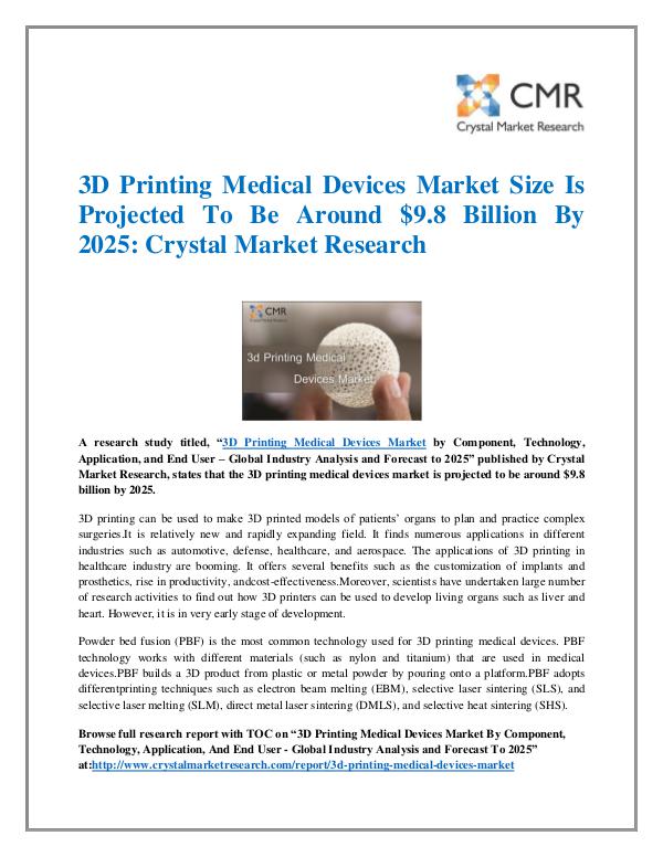 Market Research Reports- Consulting Analysis Crystal Market Research 3D Printing Medical Devices Market