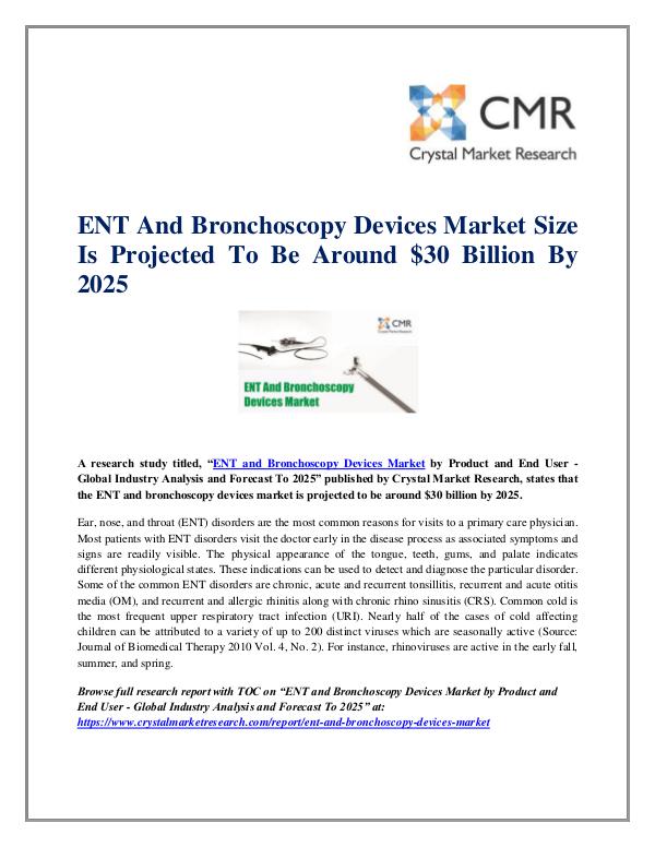 Market Research Reports- Consulting Analysis Crystal Market Research ENT and Bronchoscopy Devices Market