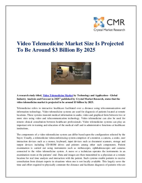 Market Research Reports- Consulting Analysis Crystal Market Research Video Telemedicine Market