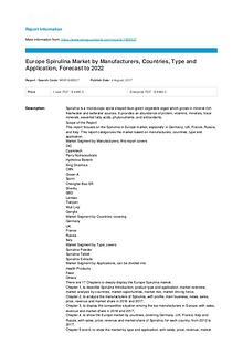 Europe Spirulina Market: key Vendors,Trends,Analysis Forecast to 2022