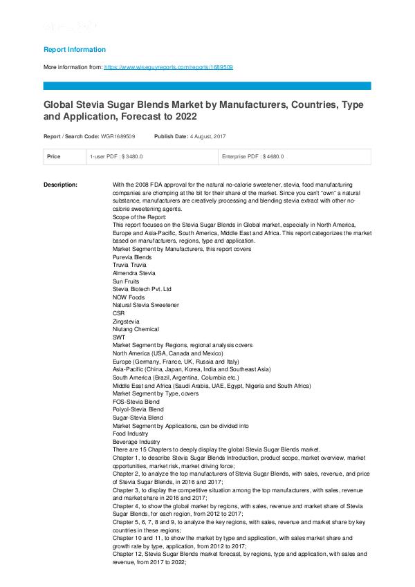 Europe Spirulina Market: key Vendors,Trends,Analysis Forecast to 2022 Stevia Sugar Blends