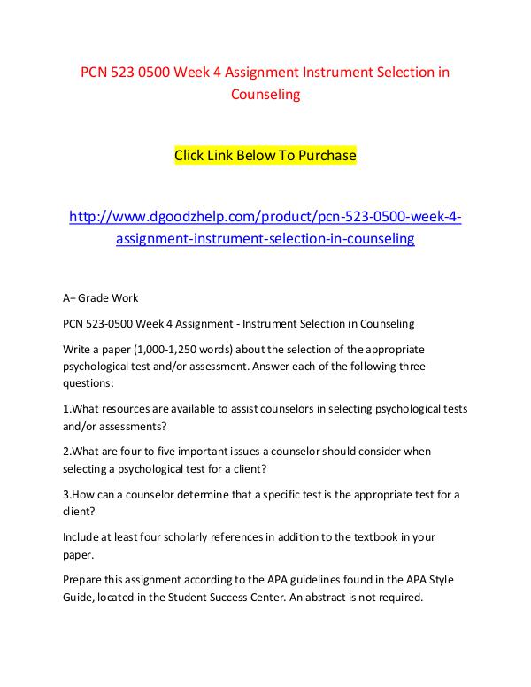 PCN 523 0500 Week 4 Assignment Instrument Selection in Counseling PCN 523 0500 Week 4 Assignment Instrument Selectio
