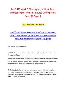 BSHS 425 Week 3 Diversity in the Workplace Implications for Human Res
