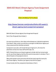 BSHS 425 Week 3 Dream Agency Team Assignment Proposal