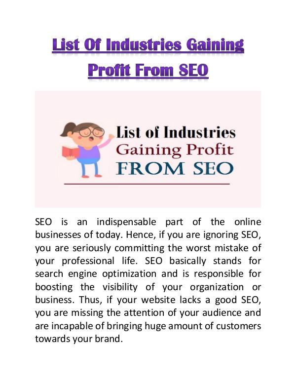 List of Industries Gaining Profit from SEO List of Industries Gaining Profit from SEO