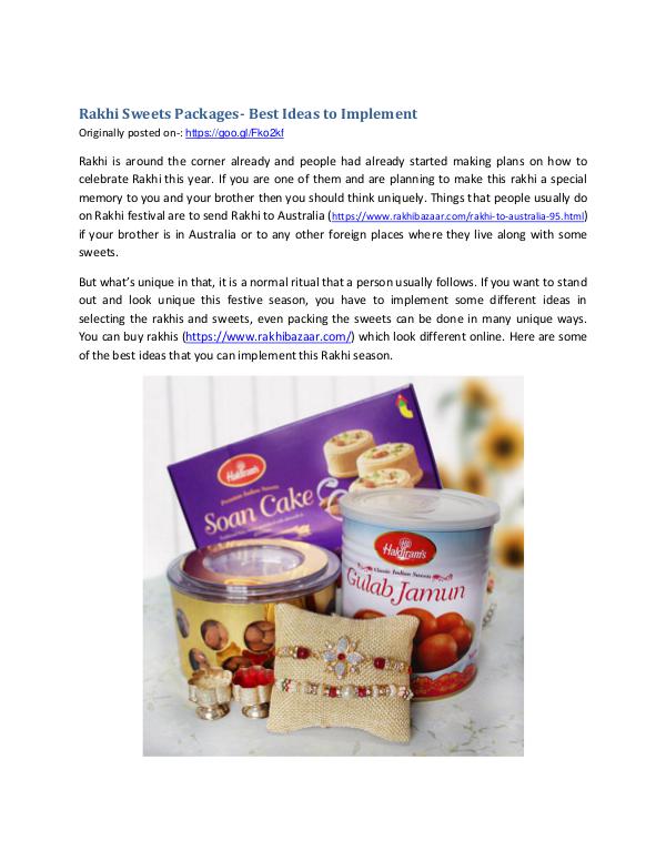 Rakhibazaar.com |Send Online rakhi to inida| Send Rakhi to worldwide Rakhi Sweets Packages- Best Ideas to Implement