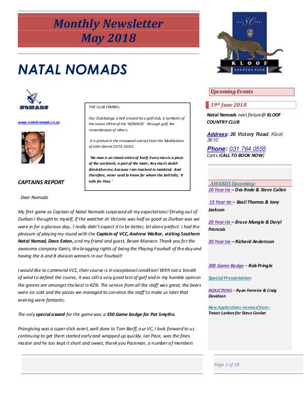NATAL NOMADS Golf Club Monthly issue Monthly Newsletter Victoria Country Club  8 June 2