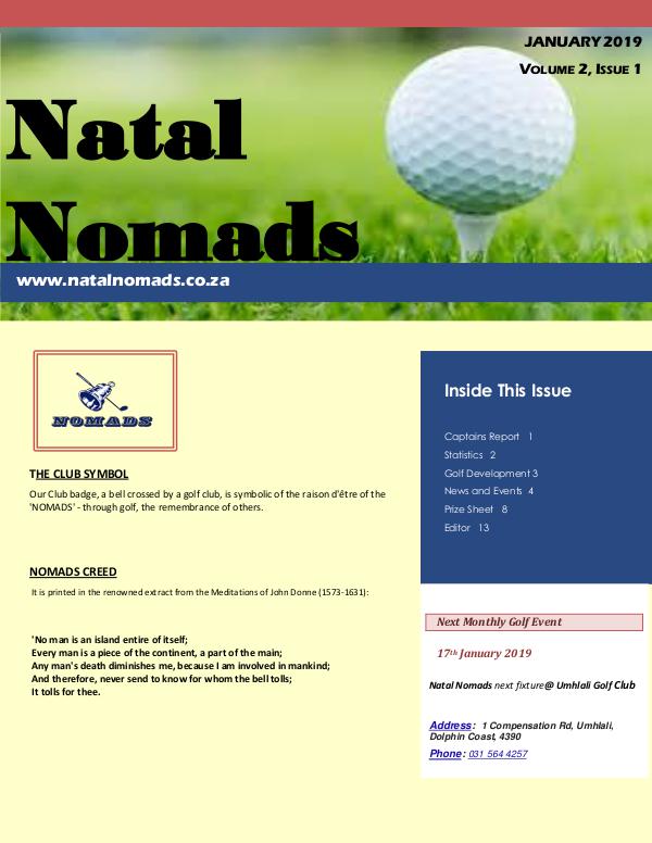 NATAL NOMADS Golf Club Monthly issue Volume 2,  Issue 1