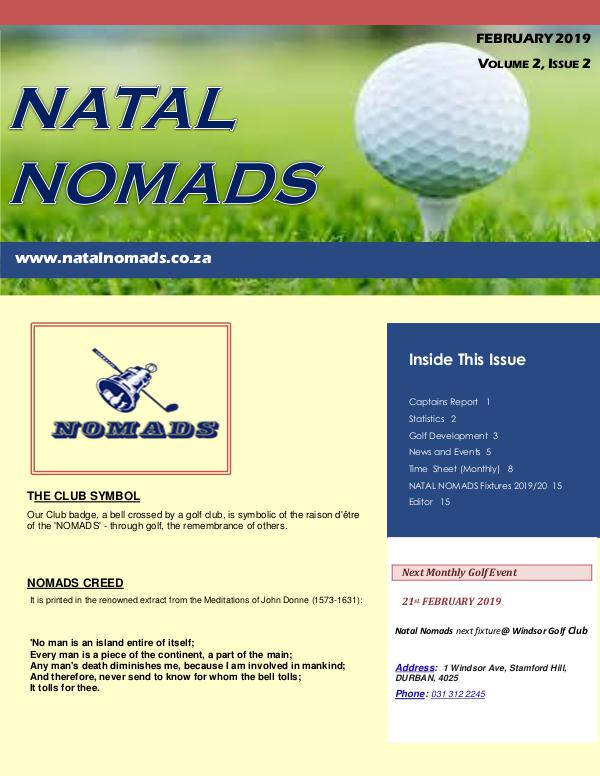 NATAL NOMADS Golf Club Monthly issue Newsletter  Umhlali Golf Club  February  2019