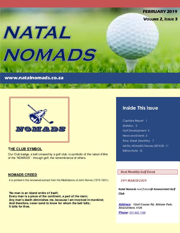 NATAL NOMADS Golf Club Monthly issue Newsletter Windsor  Golf Club  Volume 2  Issue 3