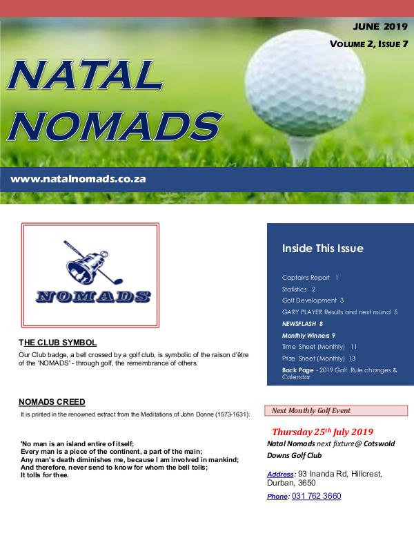 NATAL NOMADS Golf Club Monthly issue Newsletter Kloof Country Club Volume 2 Issue 7 201