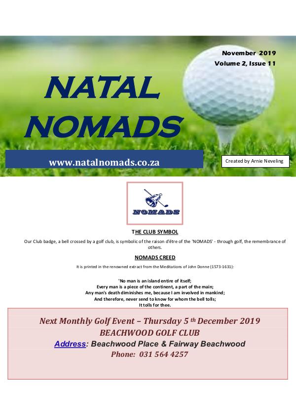 NATAL NOMADS Golf Club Monthly issue Newsletter Cato Golf Club Volume 2 Issue 11 2019