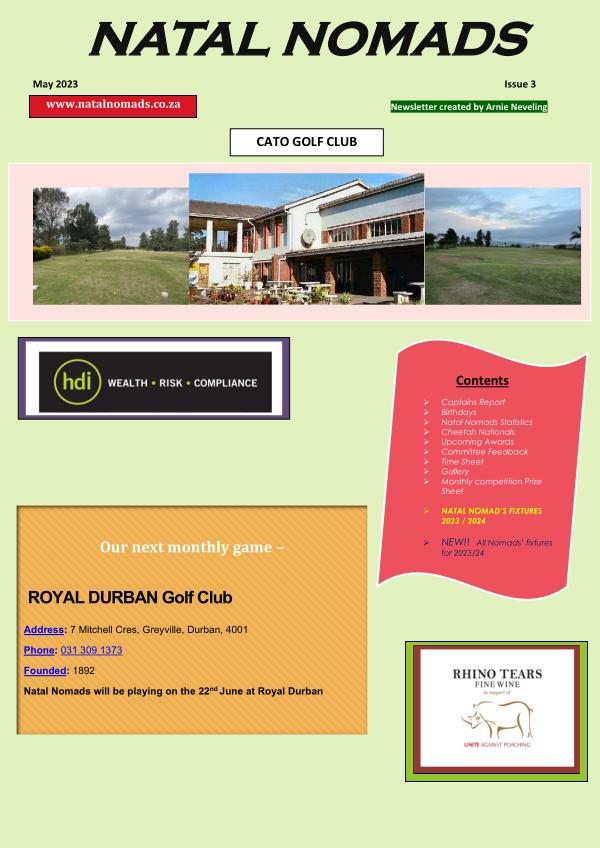 Natal Nomads Newsletter Cato Golf Club May 2023