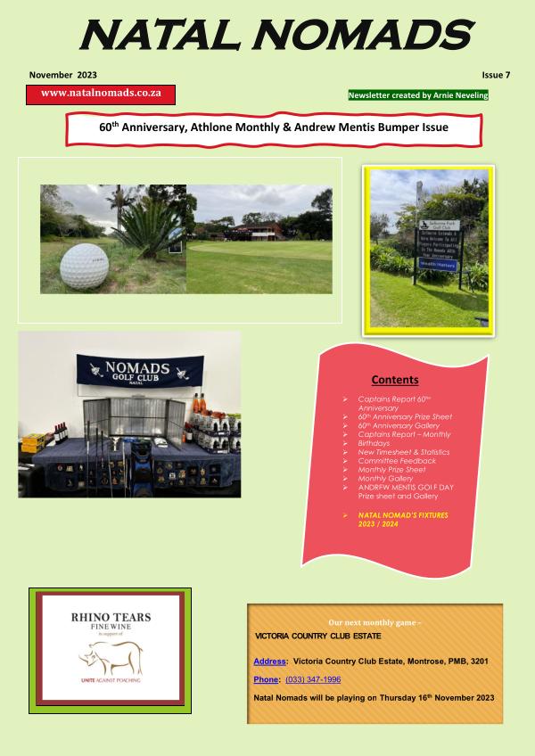 Natal Nomads Newsletter 60th Anniversary  - Athlone October Monthly & Andrew Mentis Golf Days  2023