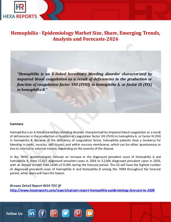 Hexa Reports Hemophilia - Epidemiology Market