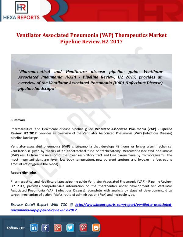 Hexa Reports Ventilator Associated Pneumonia (VAP Market Pipeli
