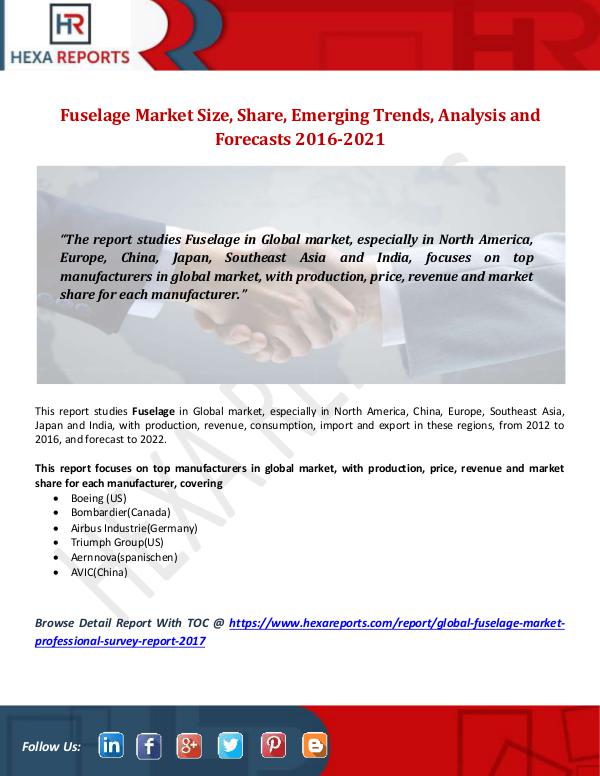 Hexa Reports Fuselage Market Size, Share, Emerging Trends, Anal