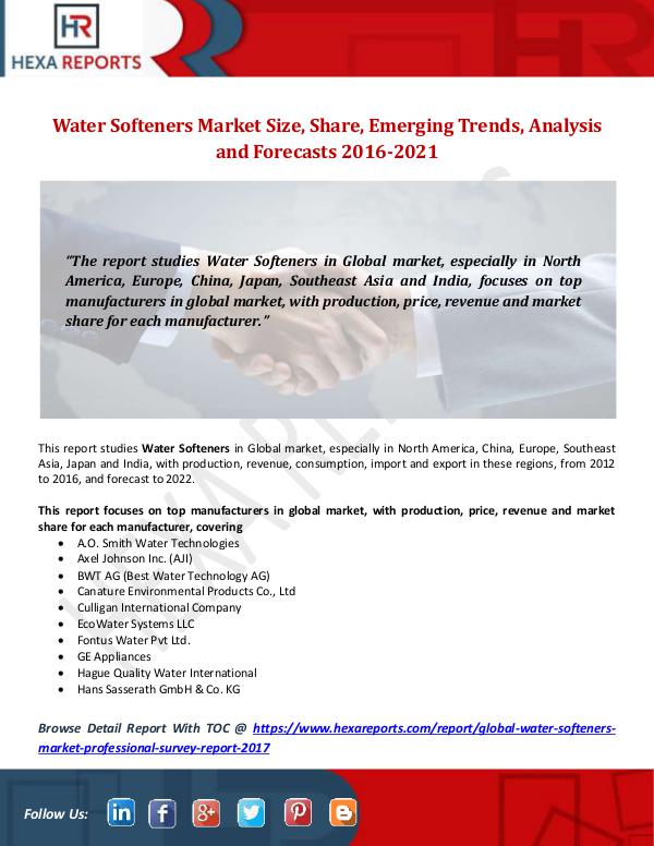Hexa Reports Water Softeners Market Size, Share, Emerging Trend