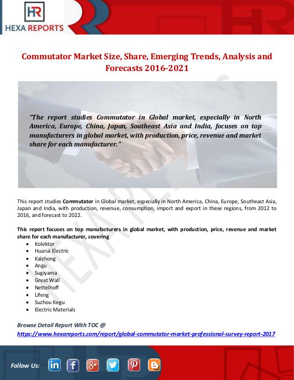 Hexa Reports Commutator Market Size, Share, Emerging Trends, An