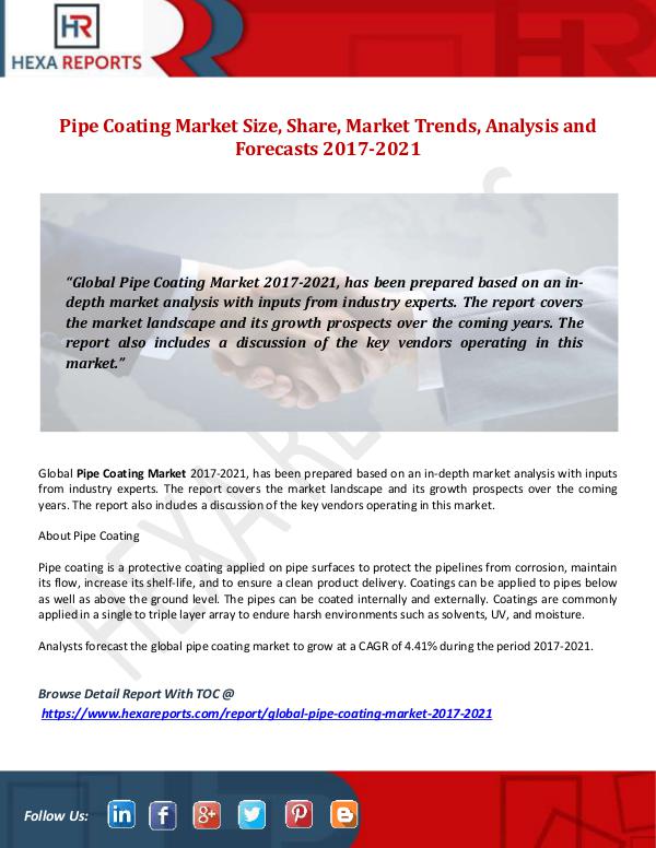 Hexa Reports Pipe Coating Market Size, Share, Market Trends, An
