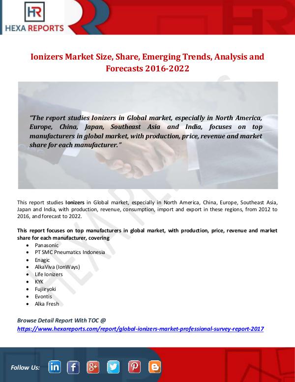 Hexa Reports Ionizers Market Size, Share, Emerging Trends, Anal