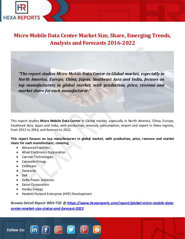 Hexa Reports Micro Mobile Data Center Market Size, Share, Emerg