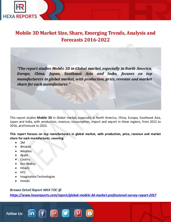 Hexa Reports Mobile 3D Market Size, Share, Emerging Trends, Ana