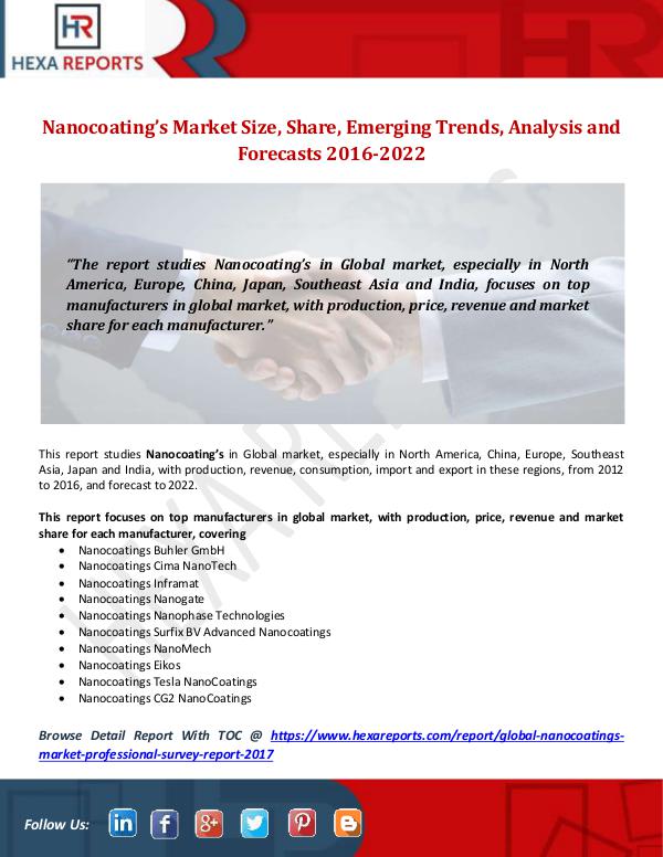 Hexa Reports Nanocoatings Market Size, Share, Emerging Trends,