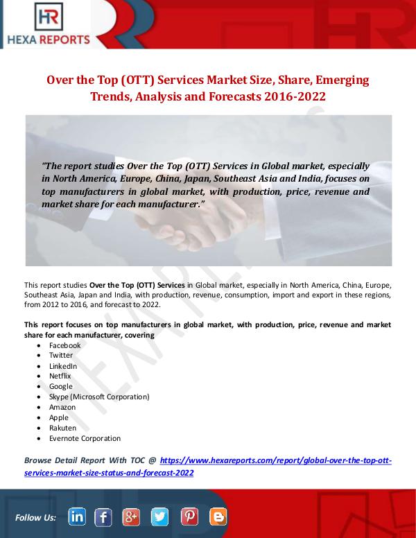 Hexa Reports Over the Top (OTT) Services Market Size, Share, Em