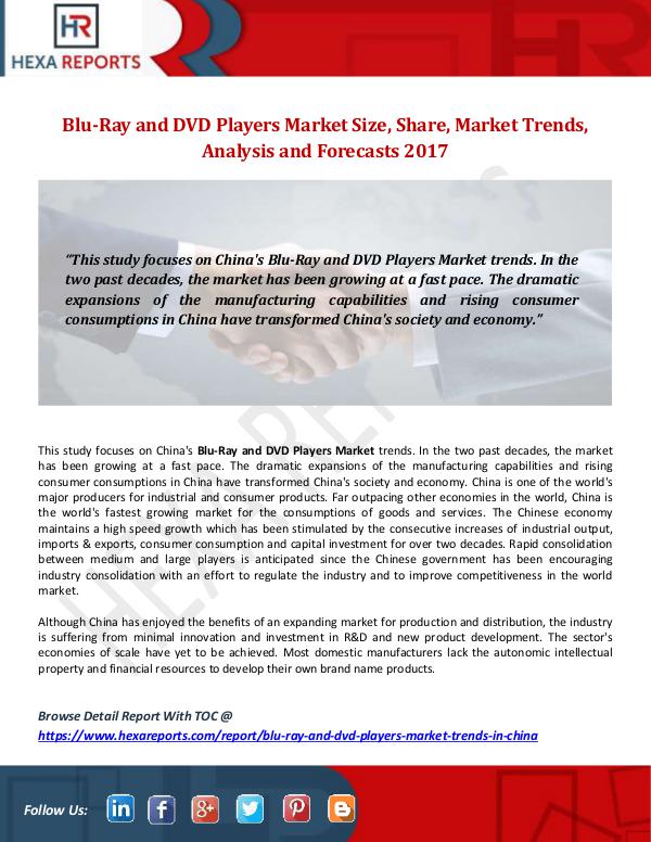 Hexa Reports Blu-Ray and DVD Players Market Size, Share, Market