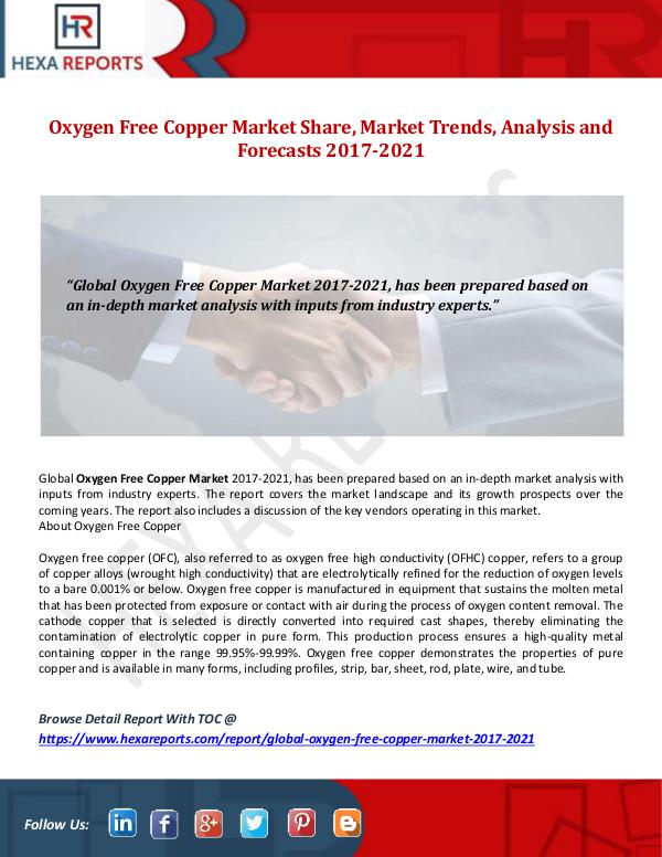 Hexa Reports Oxygen Free Copper Market Share, Market Trends, An