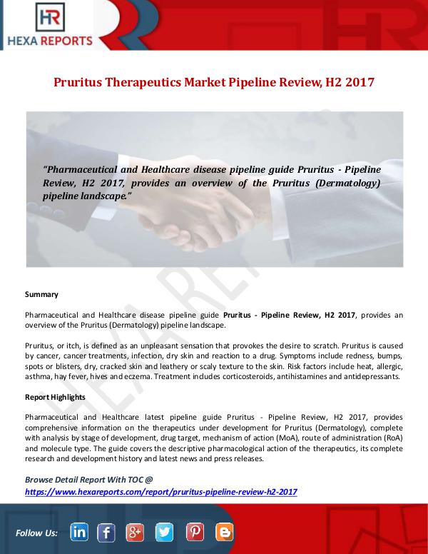Hexa Reports Pruritus Therapeutics Market Pipeline Review, H2 2