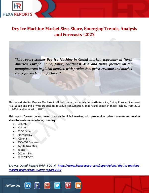 Hexa Reports Dry Ice Machine Market Size, Share, Emerging Trend