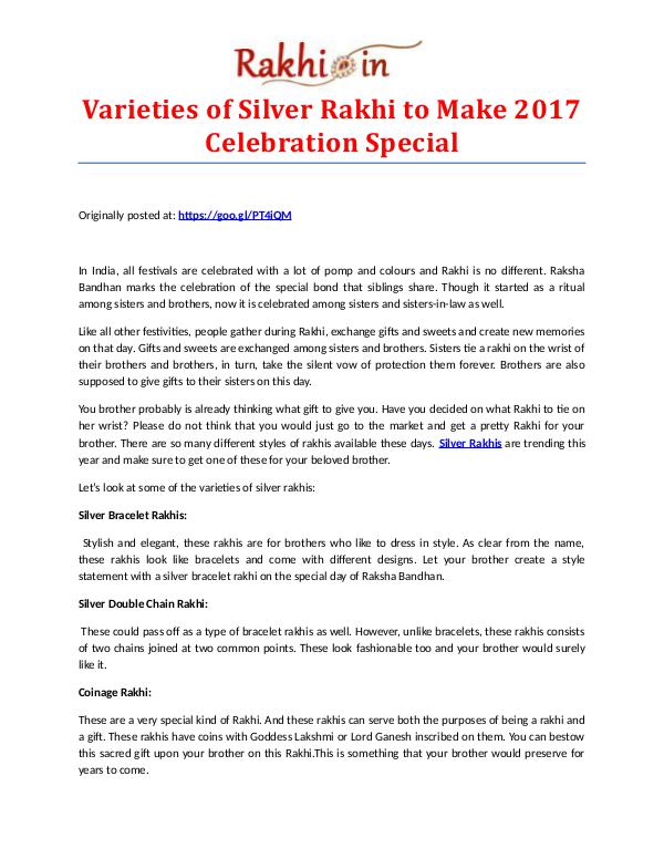 Premium Assortment of Rakhis and Gifts at Rakhi.in Varieties of Silver Rakhi to Make 2017 Celebration