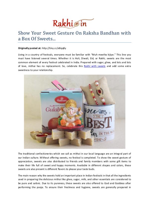 Show Your Sweet Gesture On Raksha Bandhan with a Box Of Sweets... Show Your Sweet Gesture On Raksha Bandhan with a B