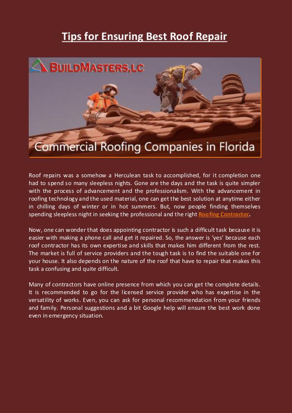 Tips for Ensuring Best Roof Repair