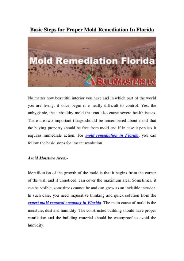 Build Masters, LC Basic Steps for Proper Mold Remediation In Florida